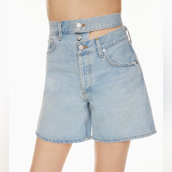 Agolde Broken Waistband Light Blue Wash Jean Shorts for Women Size 28 NWT NEW